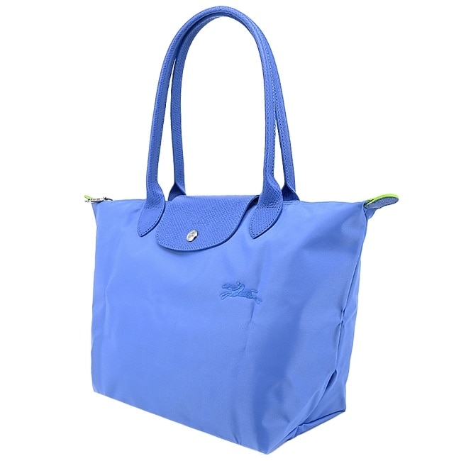 LONGCHAMP LE PLIAGE GREEN系列刺繡肩背水餃包(中/矢車菊藍)2605-919-P82