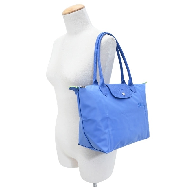 LONGCHAMP LE PLIAGE GREEN系列刺繡肩背水餃包(中/矢車菊藍)2605-919-P82