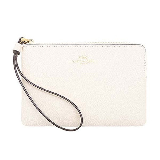 COACH 經典LOGO素面皮革系列拉鍊手拿包 白色 CV396 IMCHK