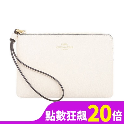 COACH COACH 經典LOGO素面皮革系列拉鍊手拿包 白色 CV396 IMCHK