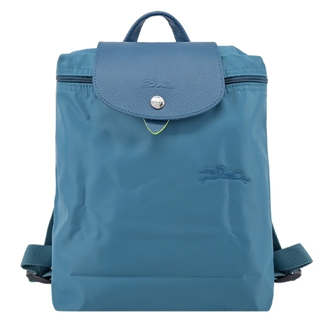 LONGCHAMP LE PLIAGE GREEN系列刺繡後背包(中/孔雀藍)1699-919-P89