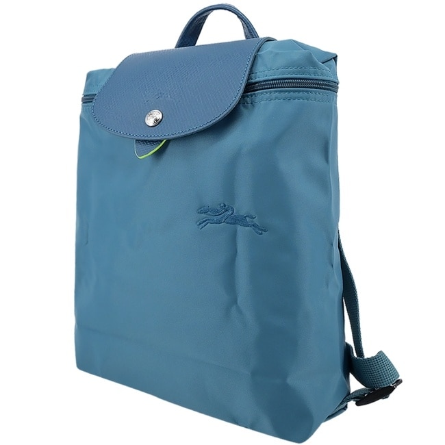 LONGCHAMP LE PLIAGE GREEN系列刺繡後背包(中/孔雀藍)1699-919-P89