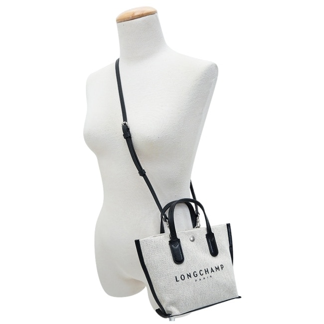 LONGCHAMP ESSENTIAL系列帆布LOGO字母兩用包(迷你/亞麻)10259-HSG-037