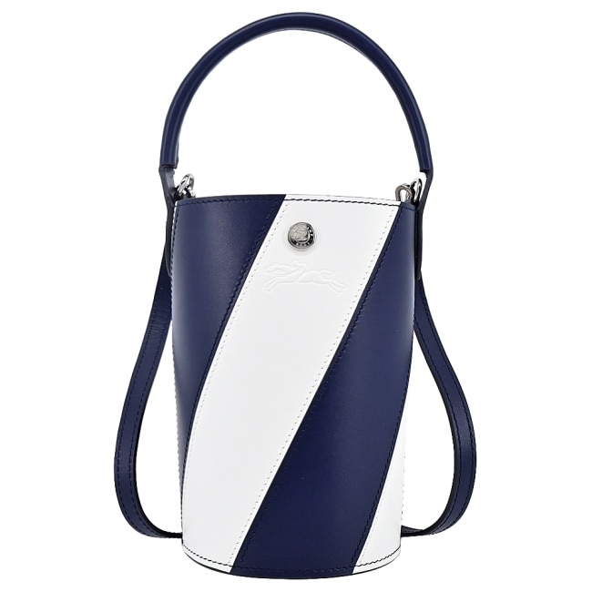 LONGCHAMP EPURE系列牛皮壓印橫條兩用水桶包(迷你/海軍藍)10213-HCZ-G34