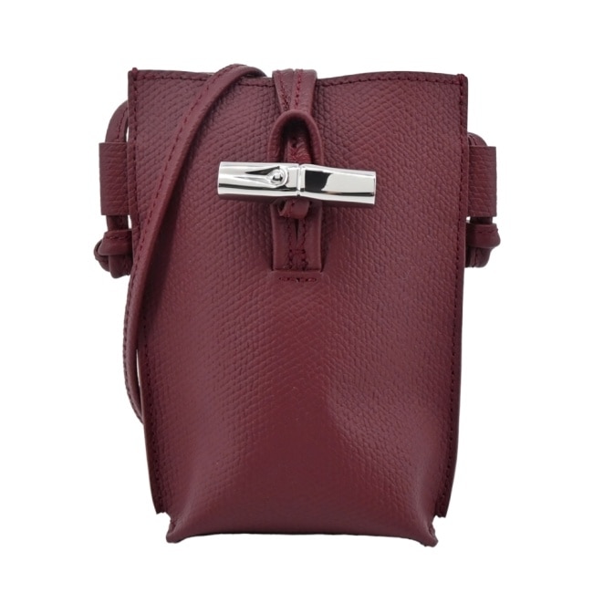 LONGCHAMP ROSEAU系列竹節卵石紋牛皮手機斜背包(深紫)34180-HPN-261