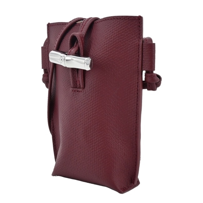 LONGCHAMP ROSEAU系列竹節卵石紋牛皮手機斜背包(深紫)34180-HPN-261