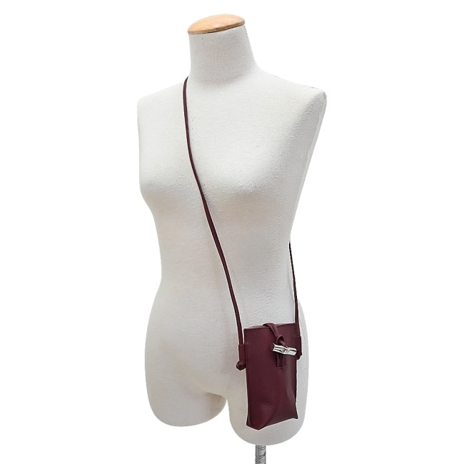 LONGCHAMP ROSEAU系列竹節卵石紋牛皮手機斜背包(深紫)34180-HPN-261