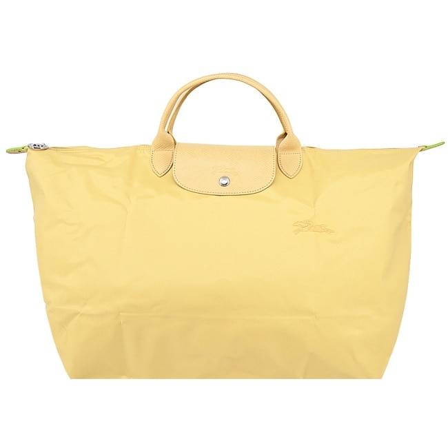 LONGCHAMP LE PLIAGE GREEN系列刺繡摺疊旅行袋(小/小麥黃)1624-919-A81