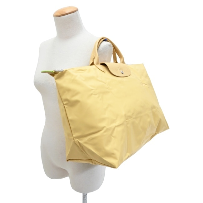 LONGCHAMP LE PLIAGE GREEN系列刺繡摺疊旅行袋(小/小麥黃)1624-919-A81