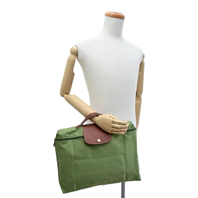 LONGCHAMP LE PLIAGE系列再生尼龍手提公事包(小/苔蘚綠)2182-089-P77