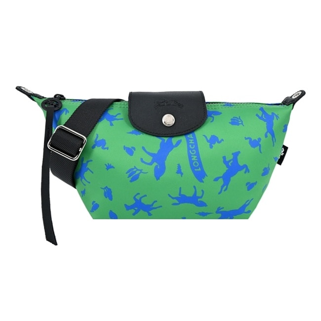 LONGCHAMP LE PLIAGE系列再生帆布撞色斜背包(迷你/野草綠)10212-HDE-531