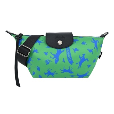 LONGCHAMP LONGCHAMP LE PLIAGE系列再生帆布撞色斜背包(迷你/野草綠)10212-HDE-531