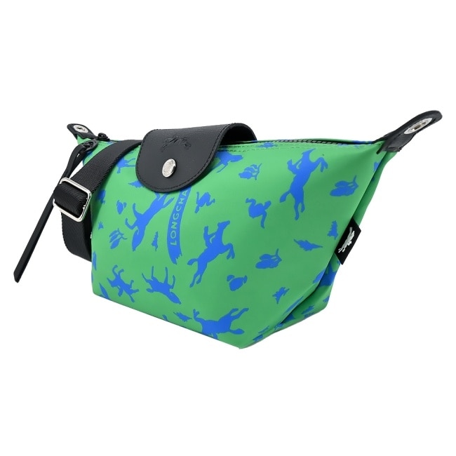 LONGCHAMP LE PLIAGE系列再生帆布撞色斜背包(迷你/野草綠)10212-HDE-531