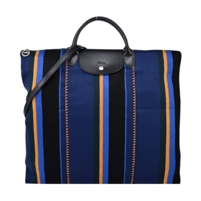 LONGCHAMP LONGCHAMP LE PLIAGE系列條紋帆布兩用包(特大/海軍藍)10219-HDG-006