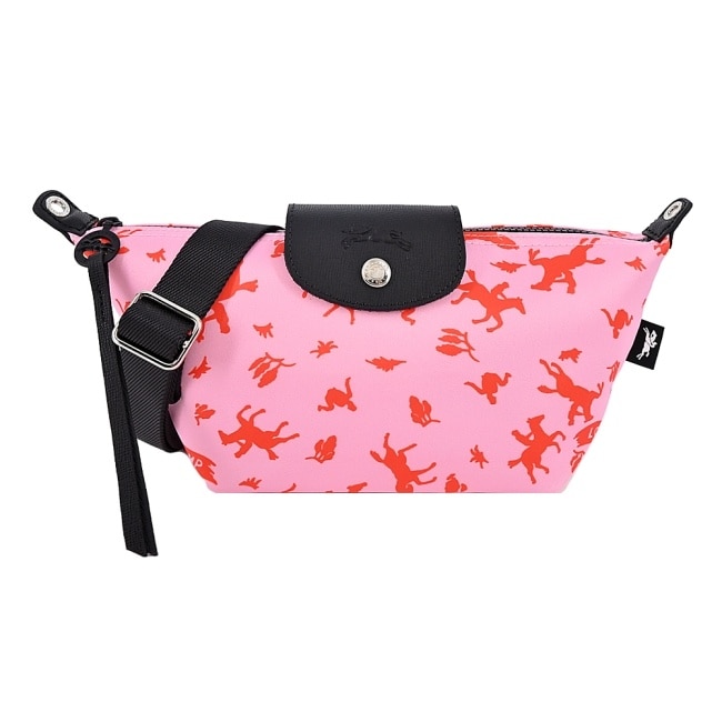 LONGCHAMP LE PLIAGE系列再生帆布奔馬斜背包(迷你/粉紅)10212-HDE-018