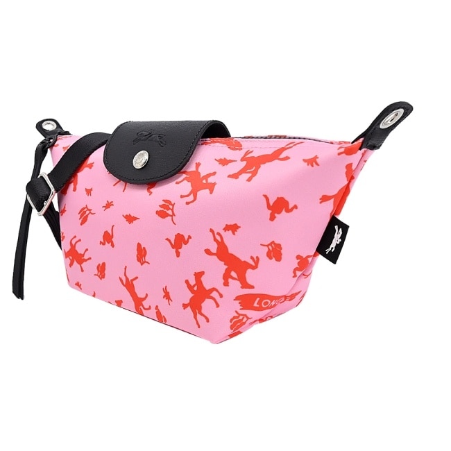 LONGCHAMP LE PLIAGE系列再生帆布奔馬斜背包(迷你/粉紅)10212-HDE-018
