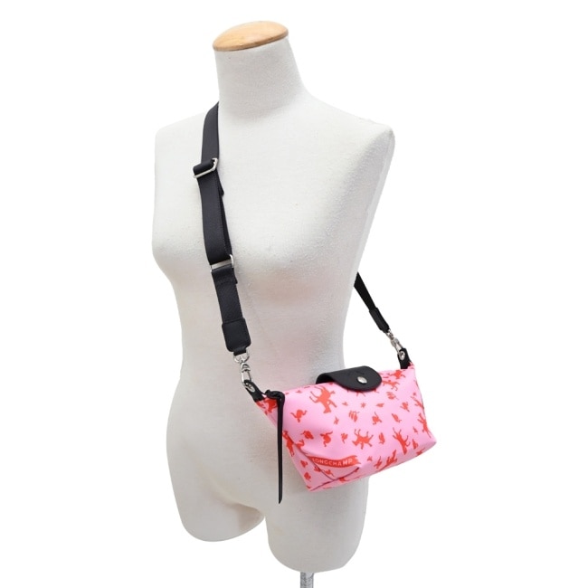 LONGCHAMP LE PLIAGE系列再生帆布奔馬斜背包(迷你/粉紅)10212-HDE-018