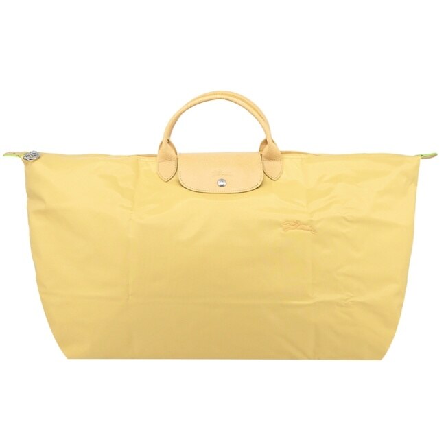 LONGCHAMP LE PLIAGE GREEN系列刺繡摺疊旅行袋(中/小麥黃)1625-919-A81