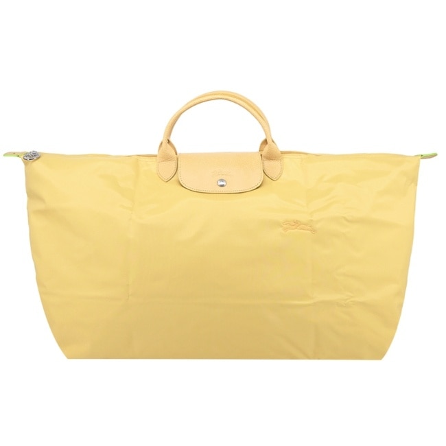 LONGCHAMP LE PLIAGE GREEN系列刺繡摺疊旅行袋(中/小麥黃)1625-919-A81