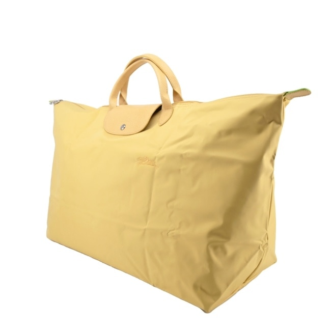 LONGCHAMP LE PLIAGE GREEN系列刺繡摺疊旅行袋(中/小麥黃)1625-919-A81