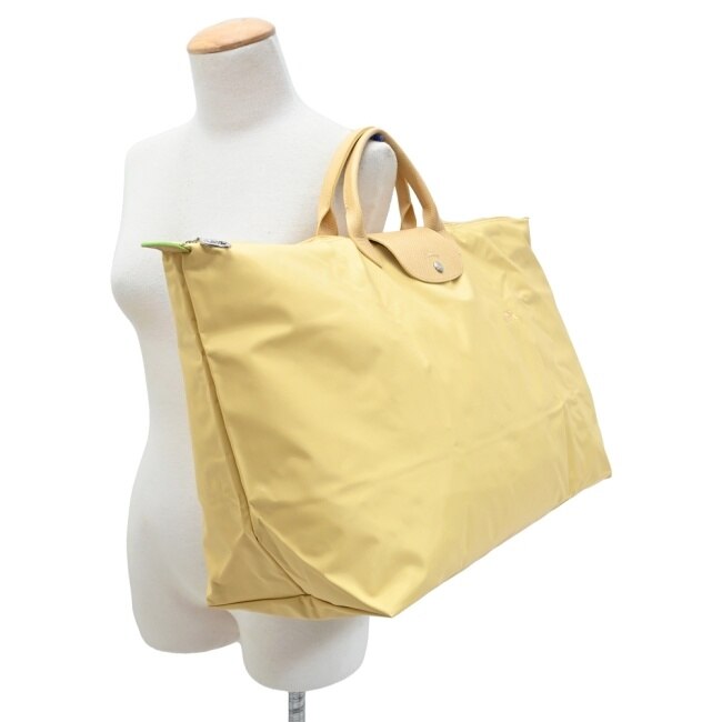 LONGCHAMP LE PLIAGE GREEN系列刺繡摺疊旅行袋(中/小麥黃)1625-919-A81
