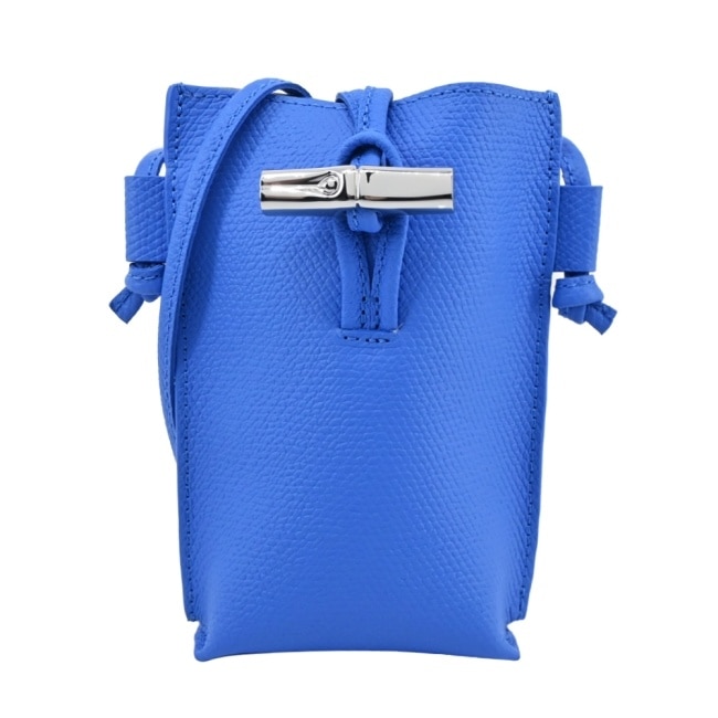 LONGCHAMP ROSEAU系列竹節卵石紋牛皮手機斜背包(鈷藍)34180-HPN-487