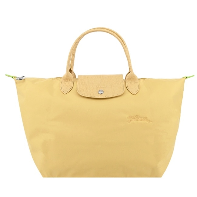 LONGCHAMP LE PLIAGE GREEN系列刺繡手提水餃包(中/小麥黃)1623-919-A81
