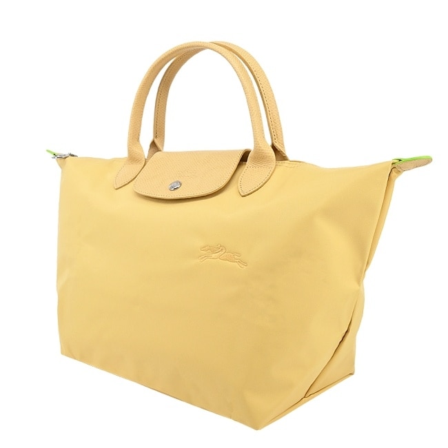 LONGCHAMP LE PLIAGE GREEN系列刺繡手提水餃包(中/小麥黃)1623-919-A81