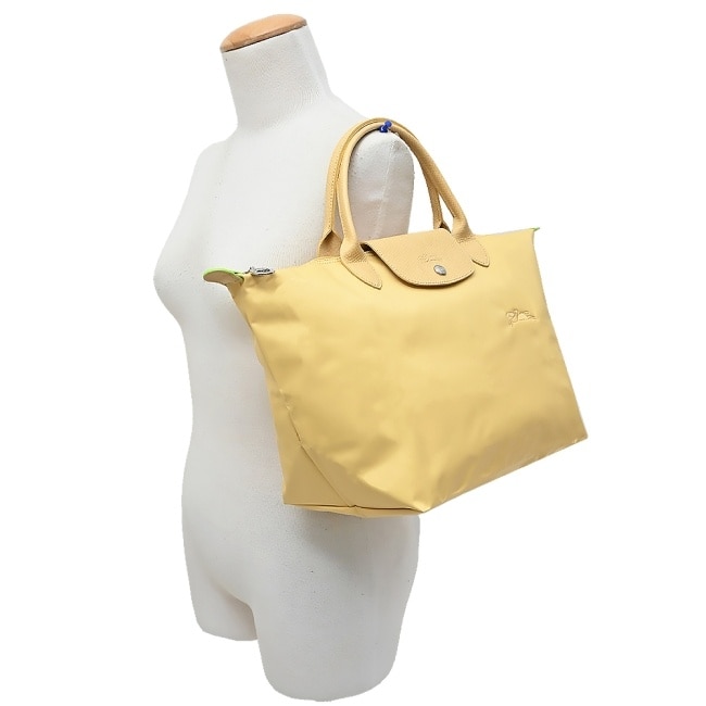 LONGCHAMP LE PLIAGE GREEN系列刺繡手提水餃包(中/小麥黃)1623-919-A81