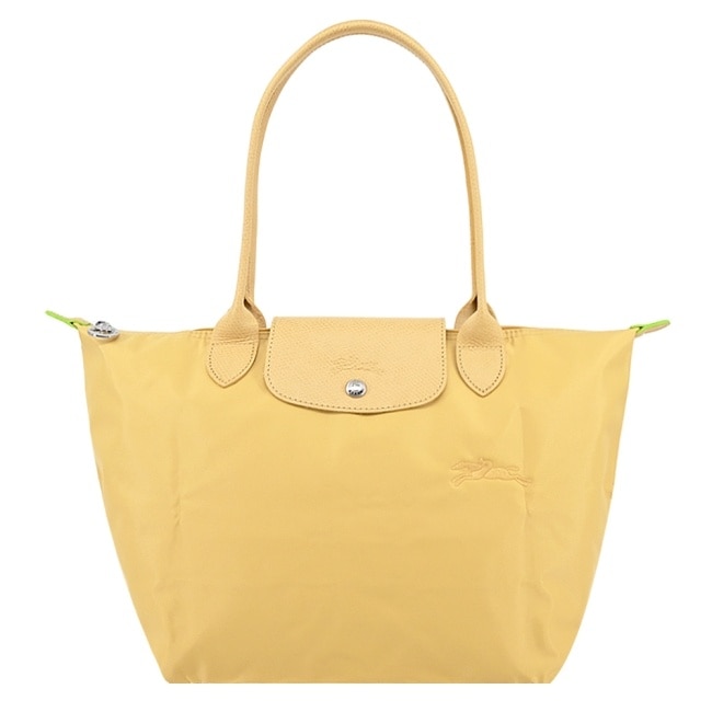 LONGCHAMP LE PLIAGE GREEN系列刺繡肩背水餃包(中/小麥黃)2605-919-A81