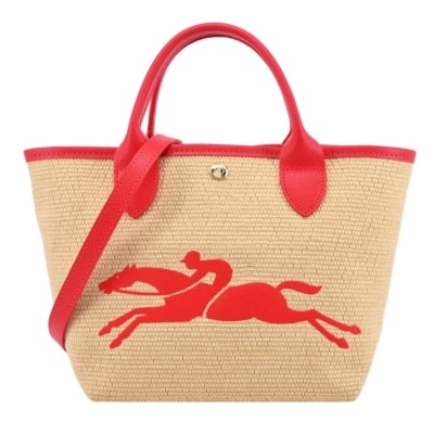 LONGCHAMP LONGCHAMP LE PANIER PLIAGE系列編織奔馬兩用包(小/紅)10144-HZB-545