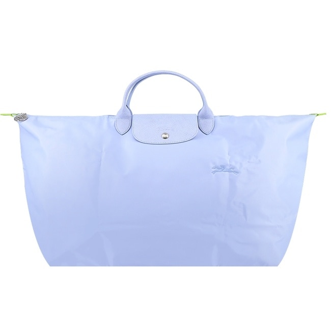 LONGCHAMP LE PLIAGE GREEN系列刺繡摺疊旅行袋(中/天澄)1625-919-P79