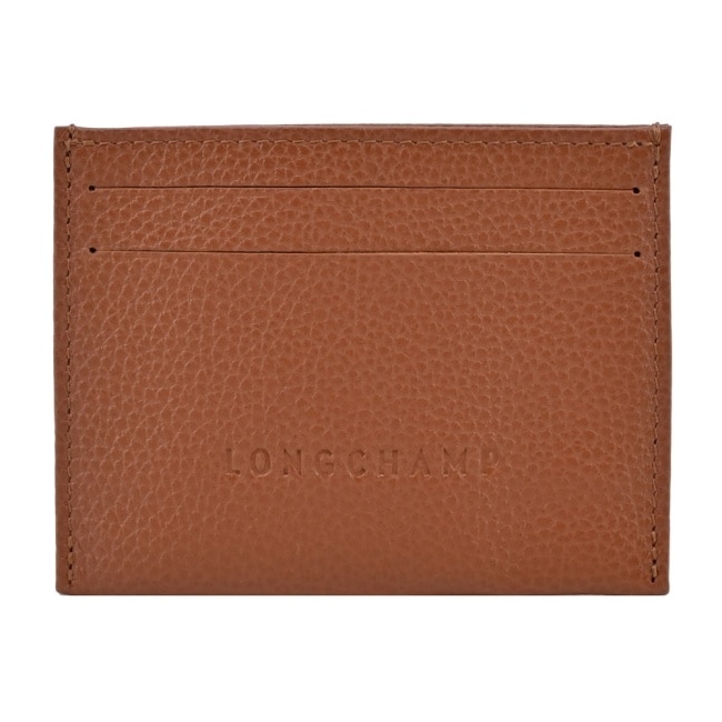 LONGCHAMP LE FOULONNE系列壓紋牛皮名片夾(焦糖)3218-021-121