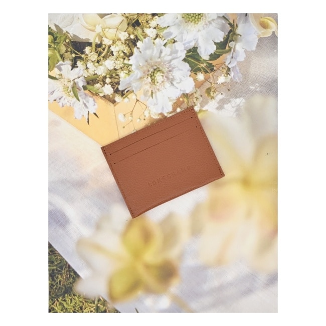 LONGCHAMP LE FOULONNE系列壓紋牛皮名片夾(焦糖)3218-021-121