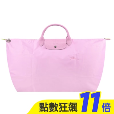 LONGCHAMP LONGCHAMP LE PLIAGE GREEN系列刺繡摺疊旅行袋(中/粉紅)1625-919-P75