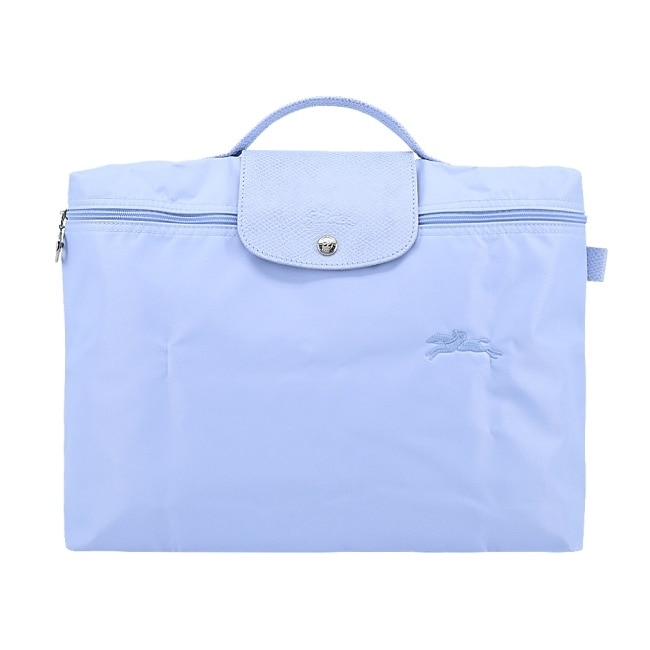 LONGCHAMP LE PLIAGE GREEN系列刺繡再生尼龍公事包(小/天澄)2182-919-P79