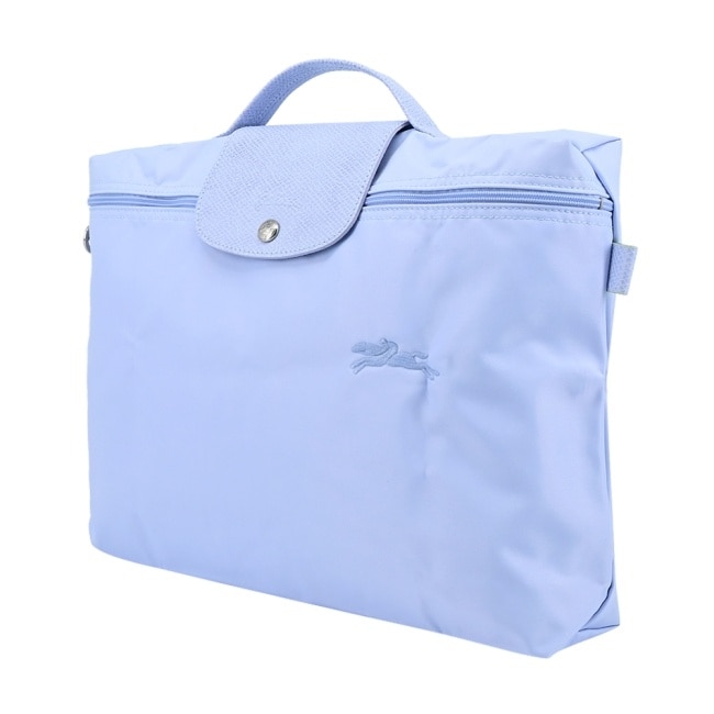 LONGCHAMP LE PLIAGE GREEN系列刺繡再生尼龍公事包(小/天澄)2182-919-P79