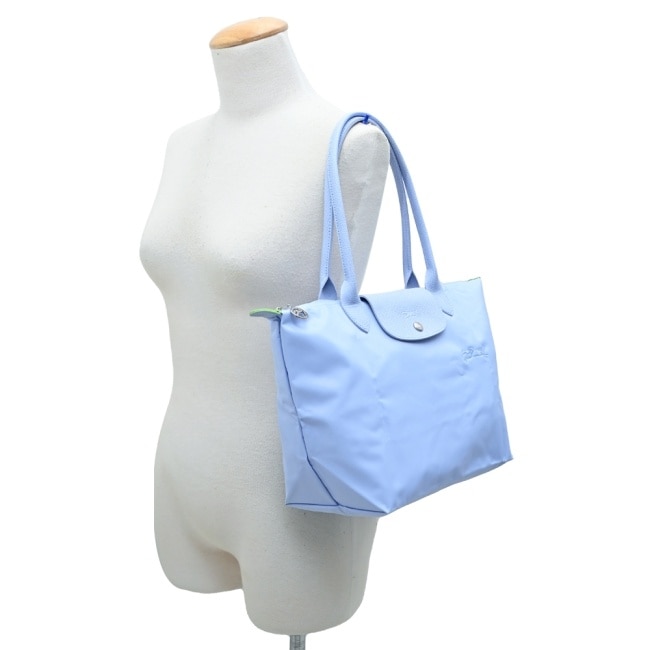 LONGCHAMP LE PLIAGE GREEN系列刺繡肩背水餃包(中/天澄)2605-919-P79