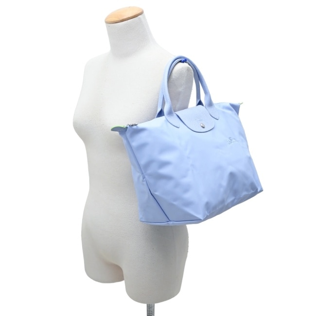 LONGCHAMP LE PLIAGE GREEN系列刺繡手提水餃包(中/天澄)1623-919-P79