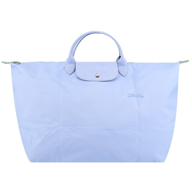 LONGCHAMP LE PLIAGE GREEN系列刺繡摺疊旅行袋(小/天澄)1624-919-P79