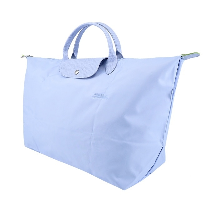 LONGCHAMP LE PLIAGE GREEN系列刺繡摺疊旅行袋(小/天澄)1624-919-P79