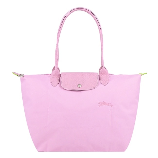 LONGCHAMP LE PLIAGE GREEN系列刺繡肩背水餃包(大/粉紅)1899-919-P75