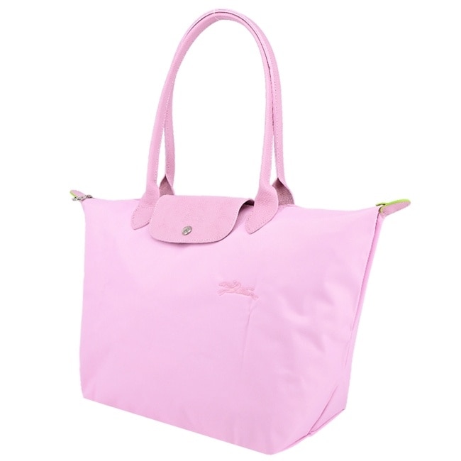 LONGCHAMP LE PLIAGE GREEN系列刺繡肩背水餃包(大/粉紅)1899-919-P75