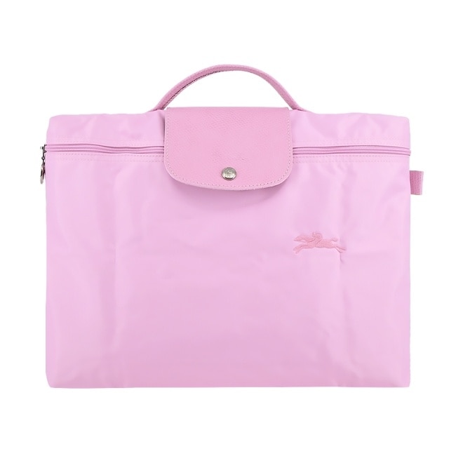 LONGCHAMP LE PLIAGE GREEN系列刺繡再生尼龍公事包(小/粉紅)2182-919-P75