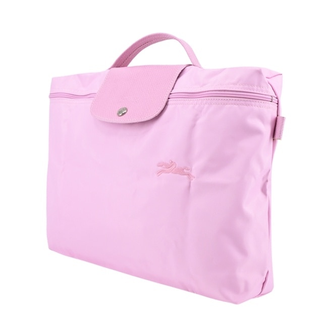 LONGCHAMP LE PLIAGE GREEN系列刺繡再生尼龍公事包(小/粉紅)2182-919-P75