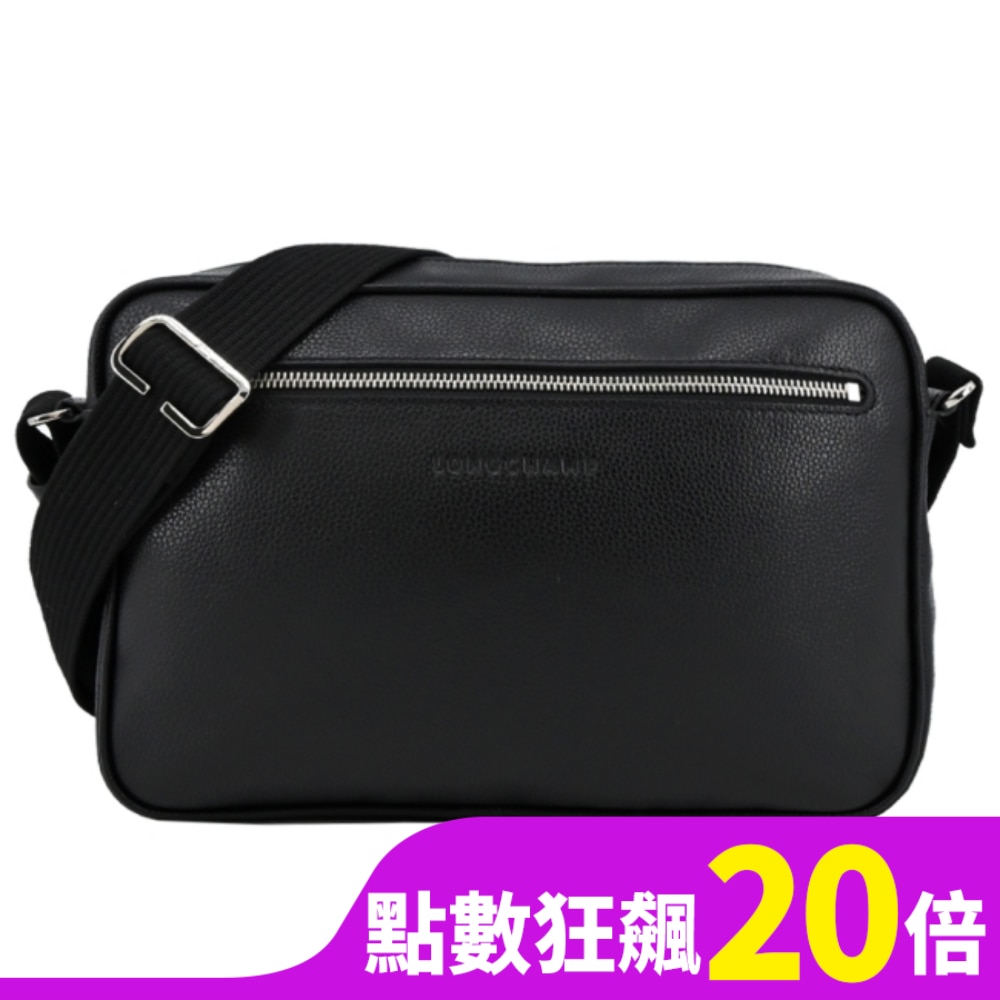 LONGCHAMP LE FOULONNE系列牛皮方形相機斜背包(中/黑)20044-021-047