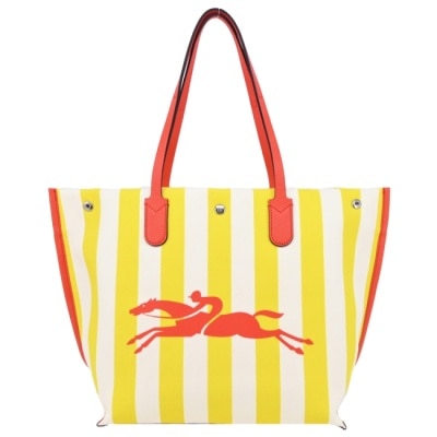 LONGCHAMP LONGCHAMP ROSEAU ESSENTIAL系列帆布條紋托特包(大/黃x白)10090-HCS-H30