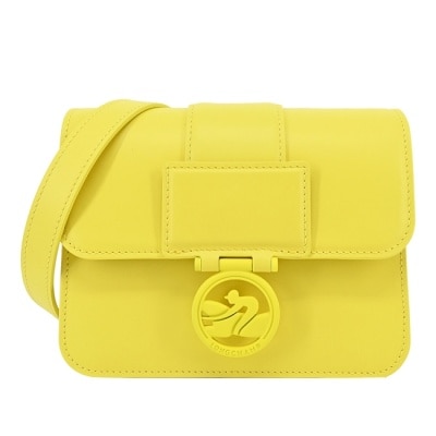 LONGCHAMP LONGCHAMP BOX-TROT系列小牛皮同色LOGO翻蓋斜背包(小/檸檬黃)10174-HBW-174