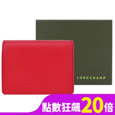 LONGCHAMP LONGCHAMP LE FOULONNE系列牛皮簡約三折壓釦短夾(愛心紅)30021-021-C39