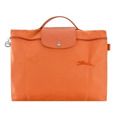 LONGCHAMP LONGCHAMP LE PLIAGE GREEN系列刺繡再生尼龍公事包(小/蘿蔔橘)2182-919-P69